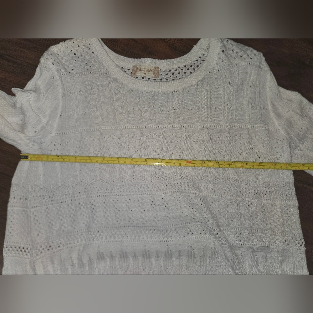 Altar'd State Bell Sleeve White Cotton Eyelet Crew Neck Scalloped Hem Sweater - Picture 8 of 8